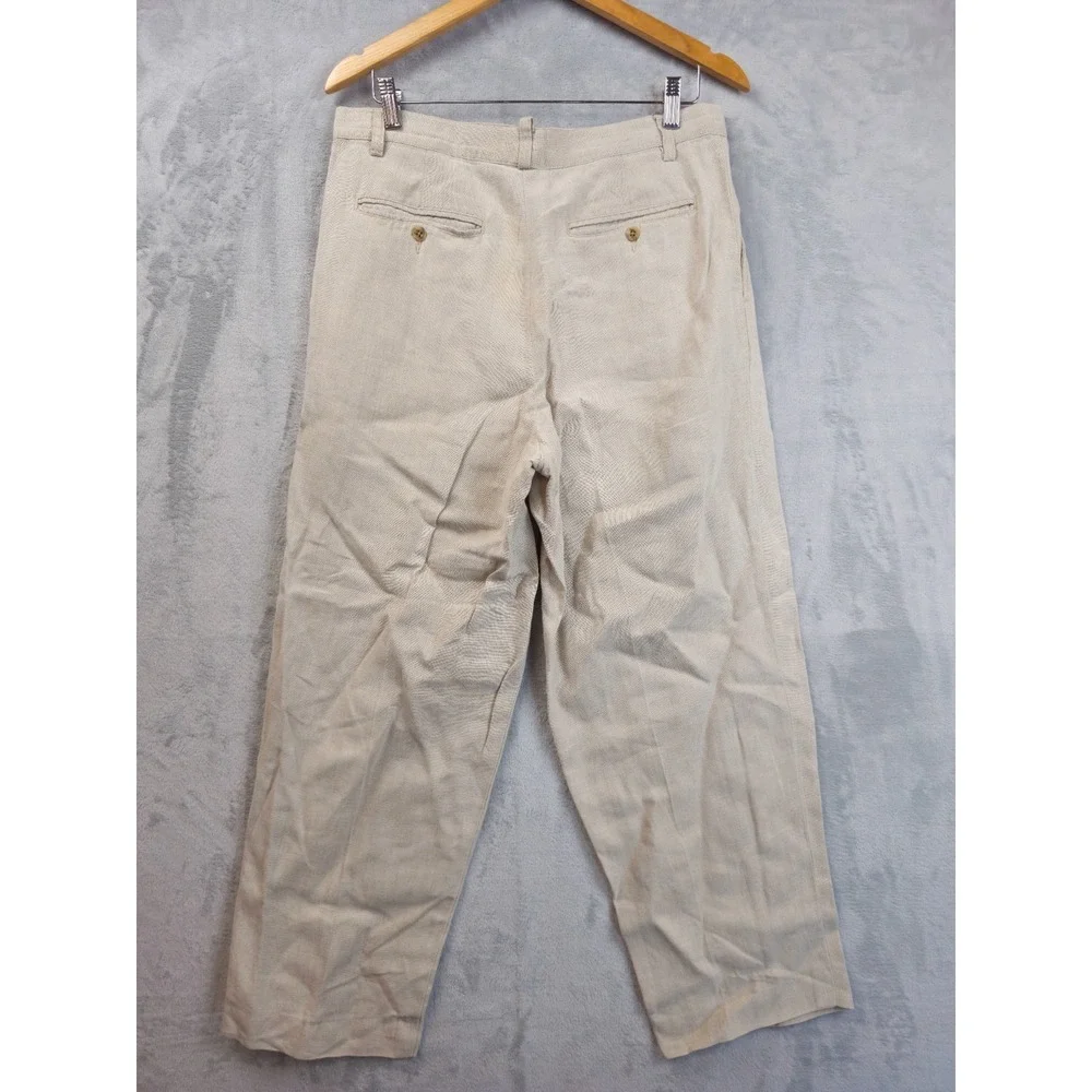 Eddie Bauer Linen Pants Mens 33x27 Khaki Pleated Lightweight Breathable 90's
